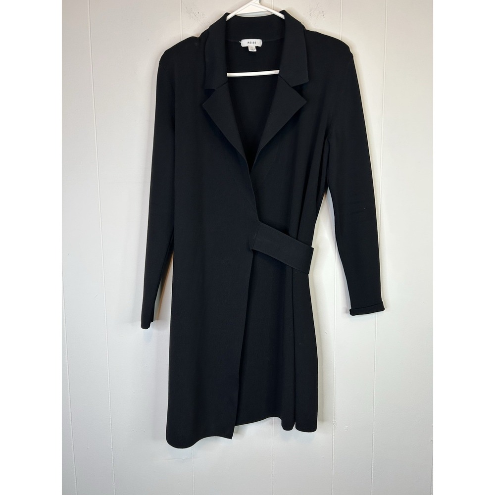 Reiss Women's Size Medium Wrap Dress Knee Length Long Sleeve Black 227